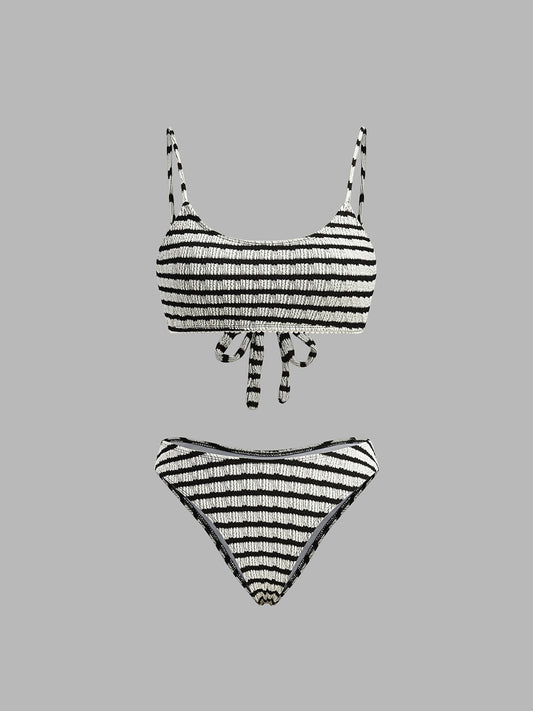 Çizgili Sırtı Bağlamalı Bikini Takımı Siaora