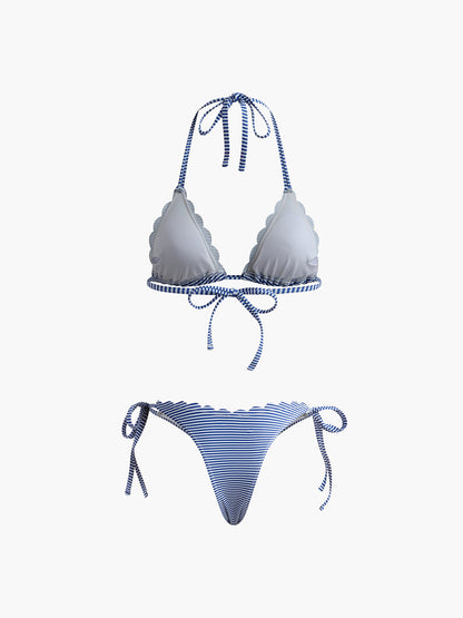 Halter Çizgili Çıkarılabilir Pedli Bikini Seti Siaora