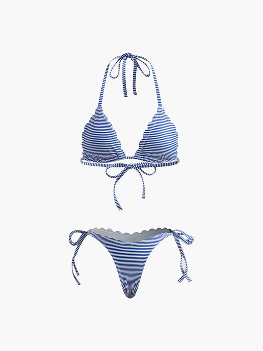 Halter Çizgili Çıkarılabilir Pedli Bikini Seti Siaora