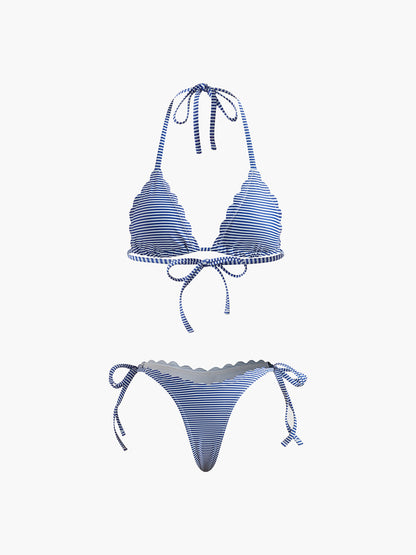 Halter Çizgili Çıkarılabilir Pedli Bikini Seti Siaora