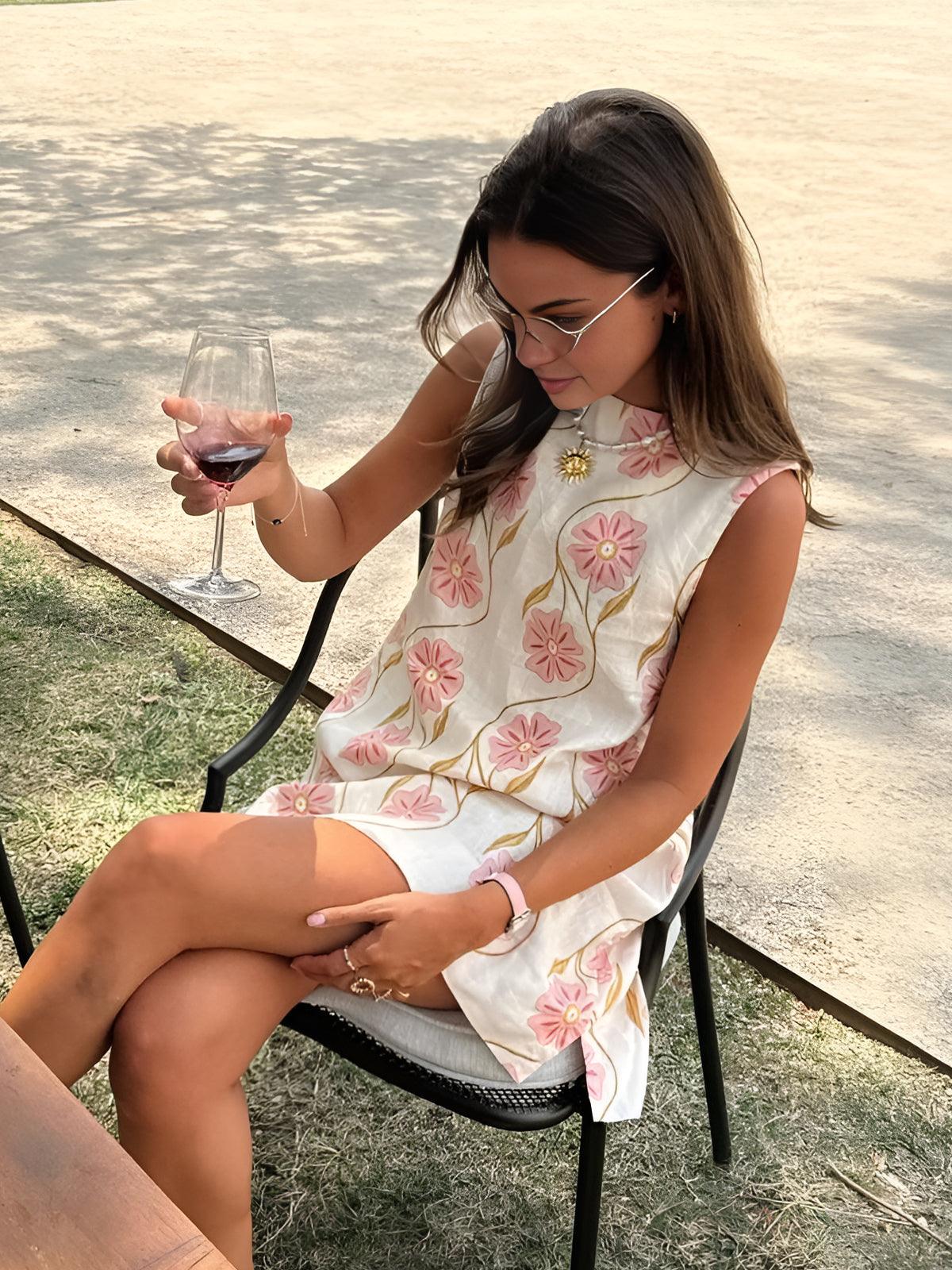 Çiçek Desenli Kolsuz Yazlık Elbise Siaora