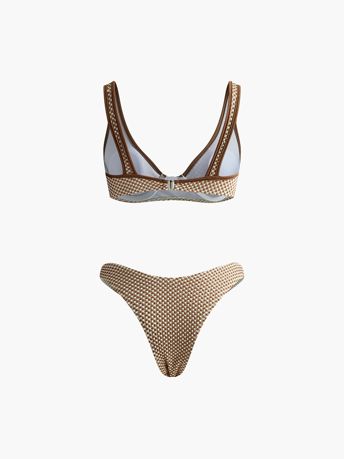 Contrast Binding Plaid Bikini Set Siaora