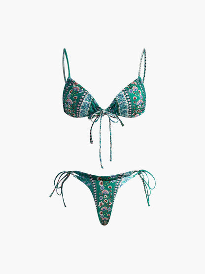 Çiçekli Önden Bağlamalı Bikini Takımı Siaora