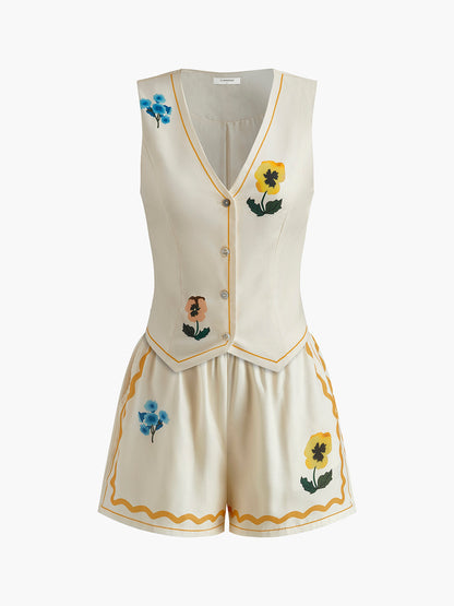 Çiçek Desenli Kolsuz Atlet Şort Takımı Quvarse