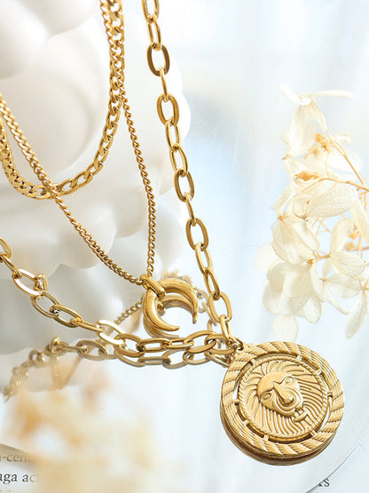 Katmanlı Ay Aslanı Daire Kolye Kolye THESVELTECHIC