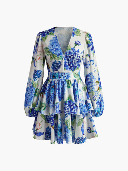Grape Printed Ruffle Corset Dress Siaora