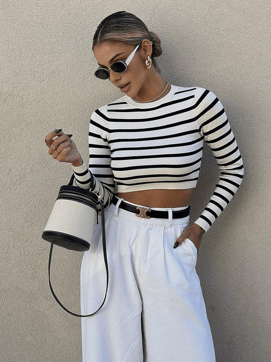 Elena Çizgili Crop Bluz Siaora