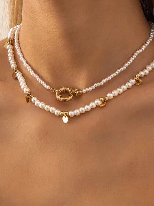 2 Adet İnci Boncuklu Altın Halka Kolye THESVELTECHIC