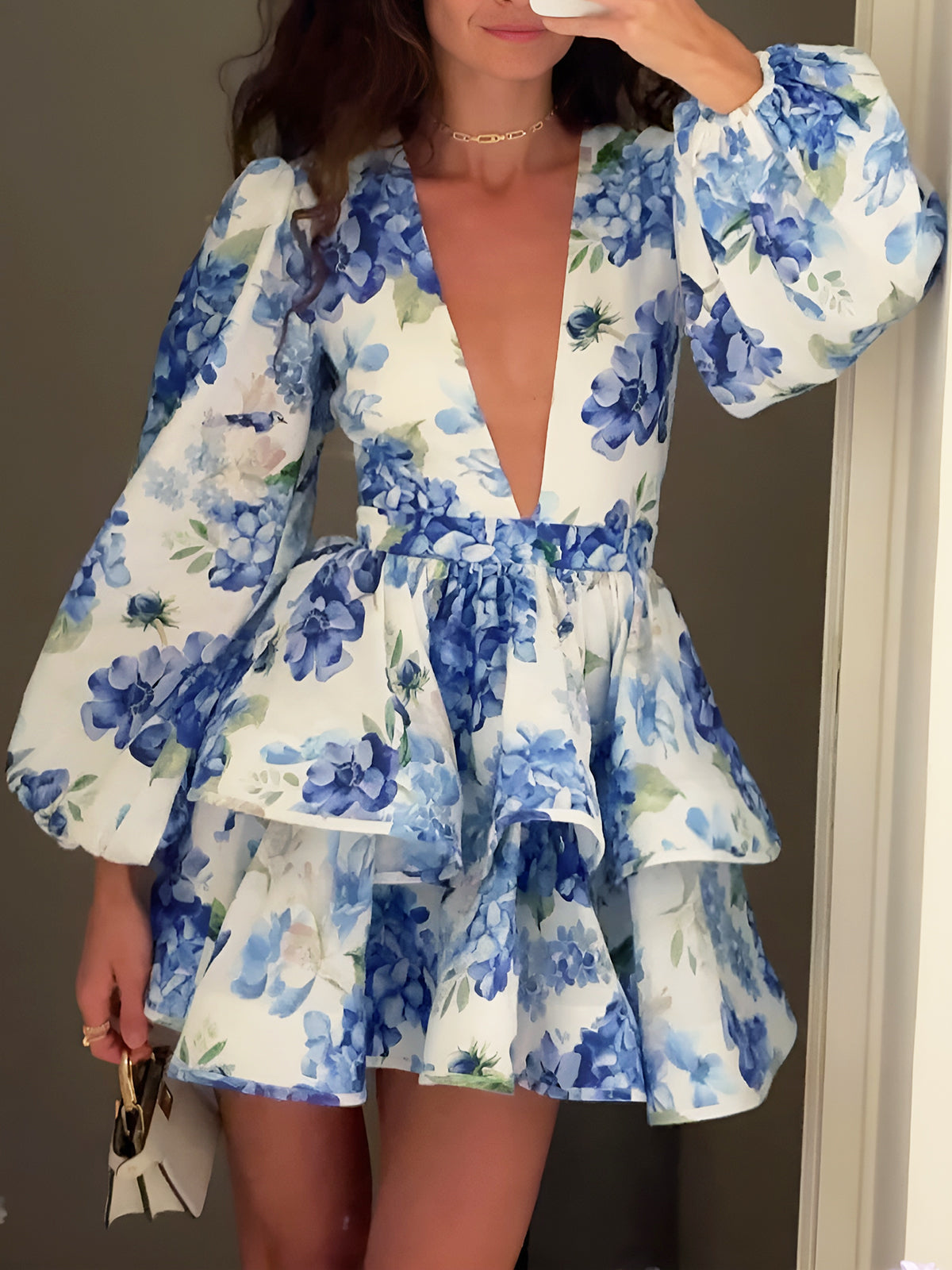 Grape Printed Ruffle Corset Dress Siaora