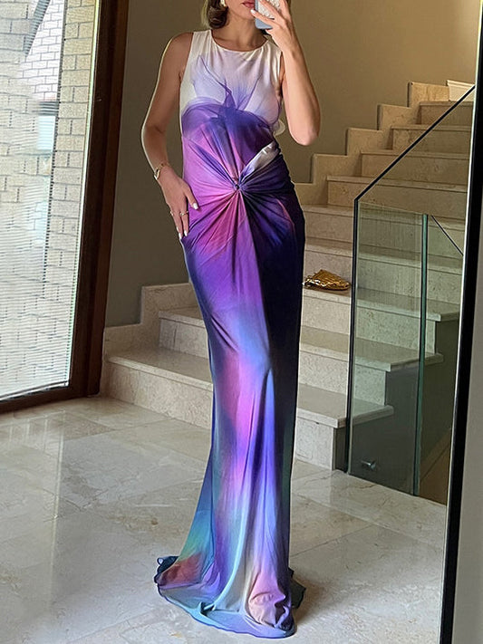 Düğüm Desenli Gradyan Uzun Elbise Shine Aura