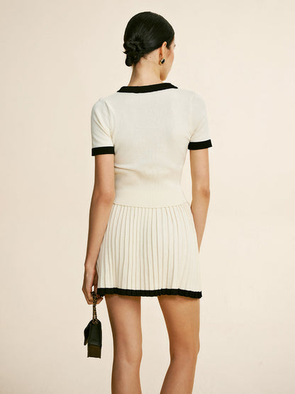 Contrast Trim Pleated Jersey Skirt Set THESVELTECHIC