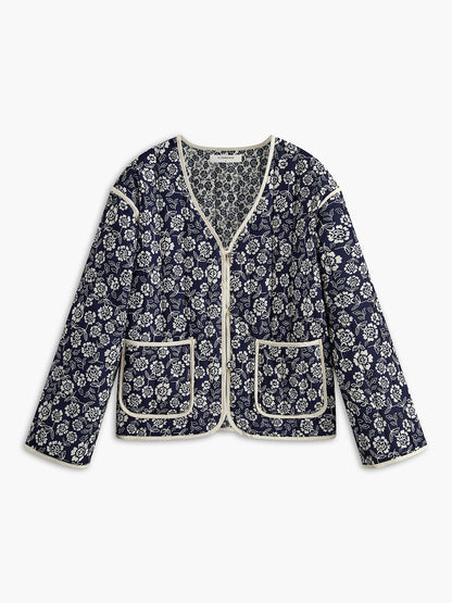 Floral Printed Pockets Winter Coat Quvarse
