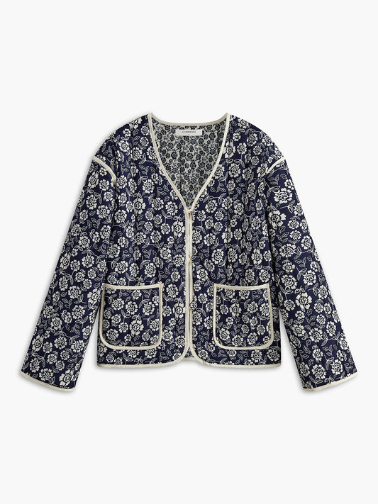 Floral Printed Pockets Winter Coat Quvarse