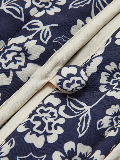 Floral Printed Pockets Winter Coat Quvarse