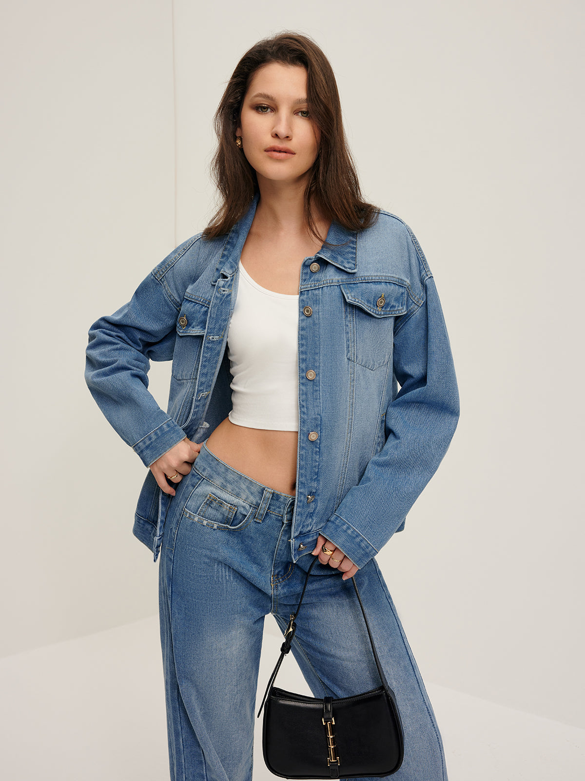 Yaka Cep Denim Ceket Quvarse