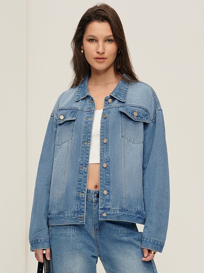Yaka Cep Denim Ceket Quvarse