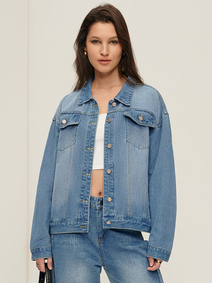 Yaka Cep Denim Ceket Quvarse