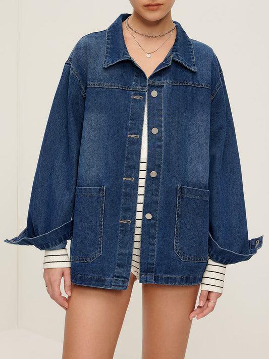 Sıradan Göğüslü Reverek Denim Ceket Quvarse