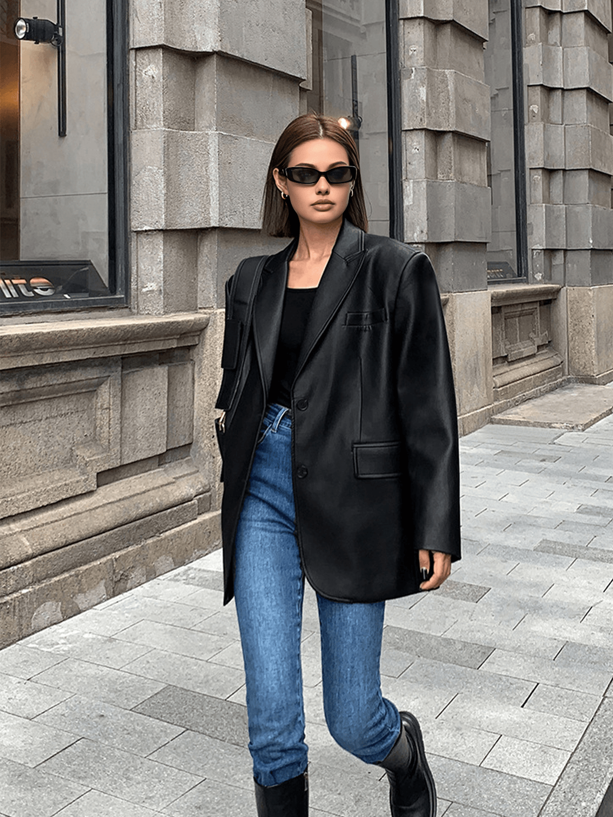 Eternal Noir Leather Blazer Siaora