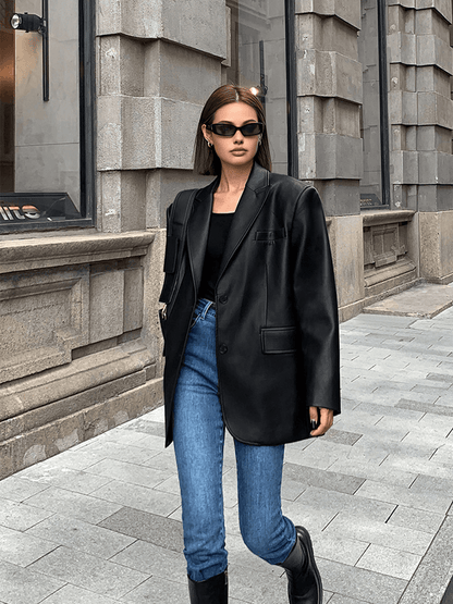 Eternal Noir Leather Blazer Siaora