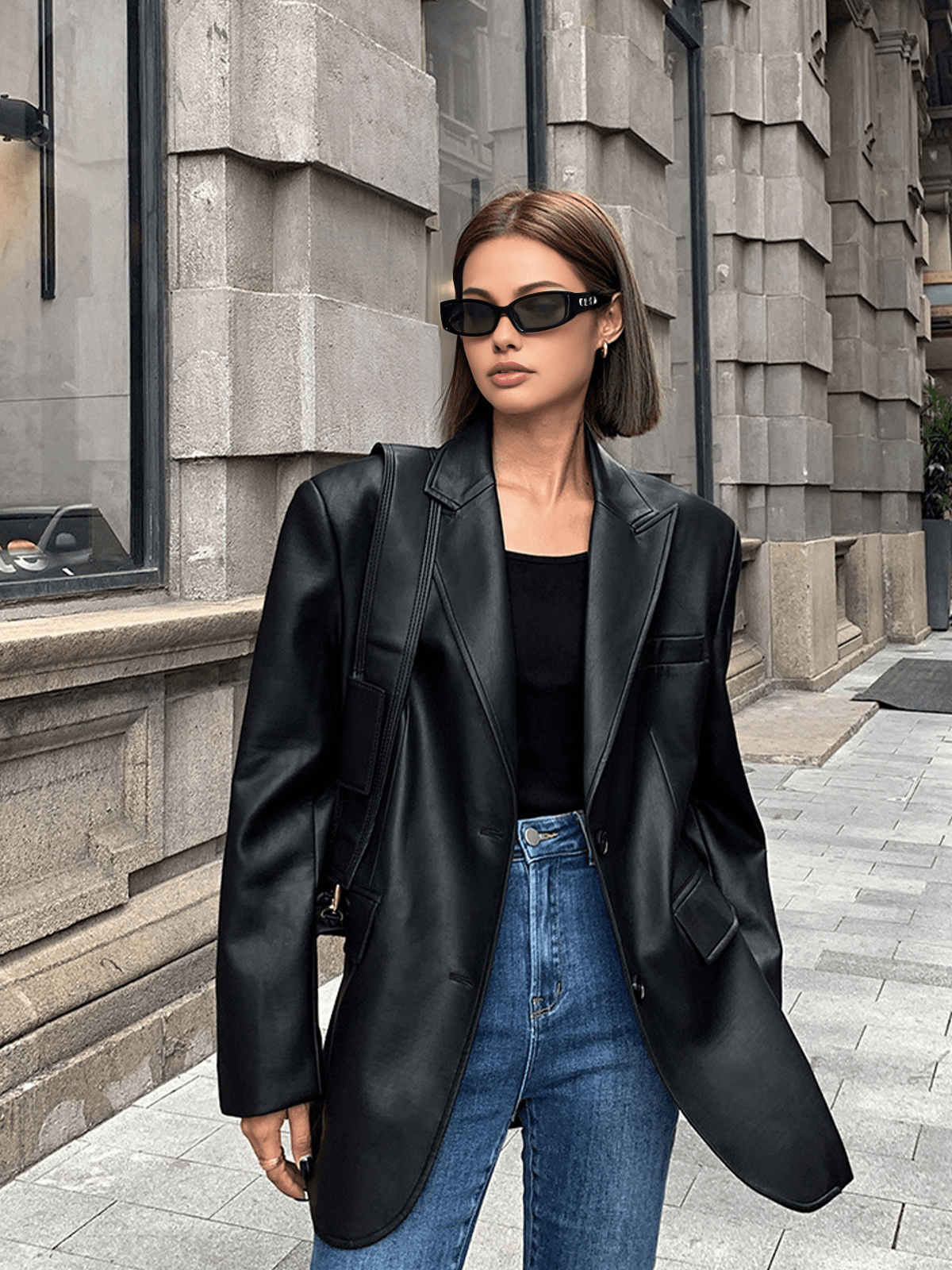 Eternal Noir Leather Blazer Siaora