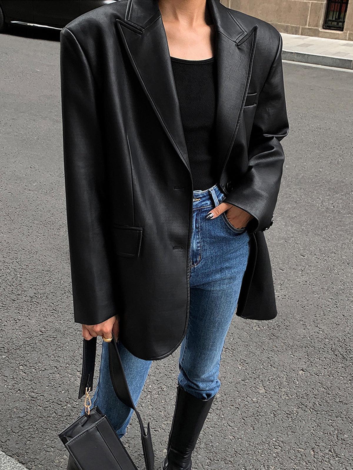 Eternal Noir Leather Blazer Siaora