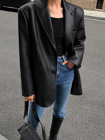 Eternal Noir Leather Blazer Siaora