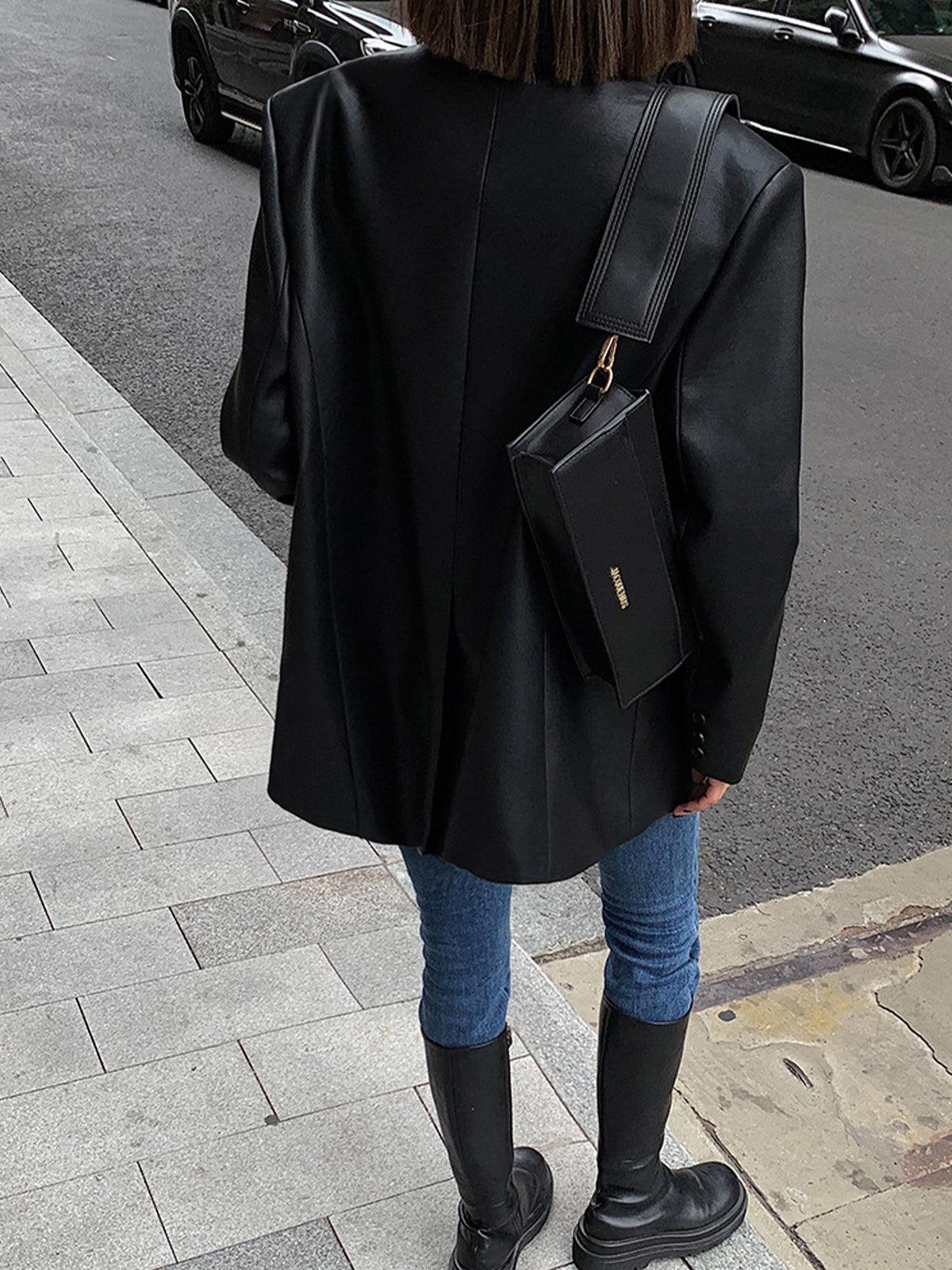 Eternal Noir Leather Blazer Siaora
