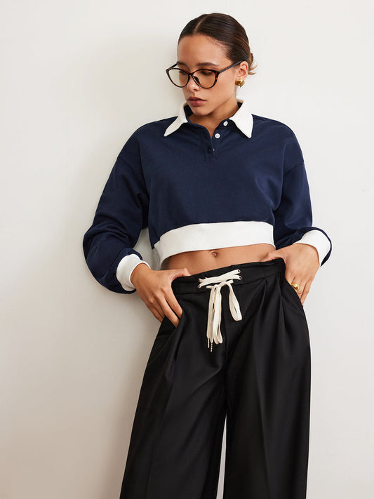 Yamalı Polo Crop Sweatshirt Siaora