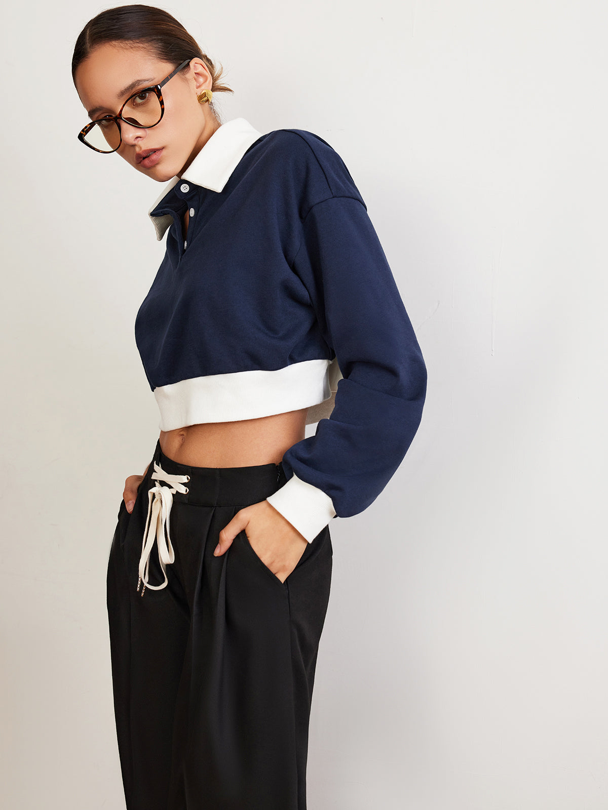 Yamalı Polo Crop Sweatshirt Siaora