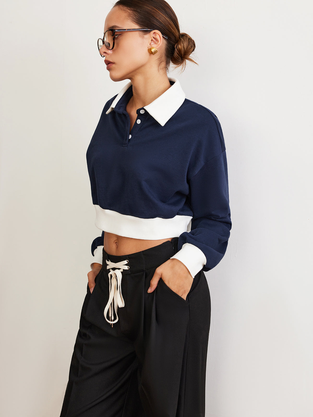 Yamalı Polo Crop Sweatshirt Siaora