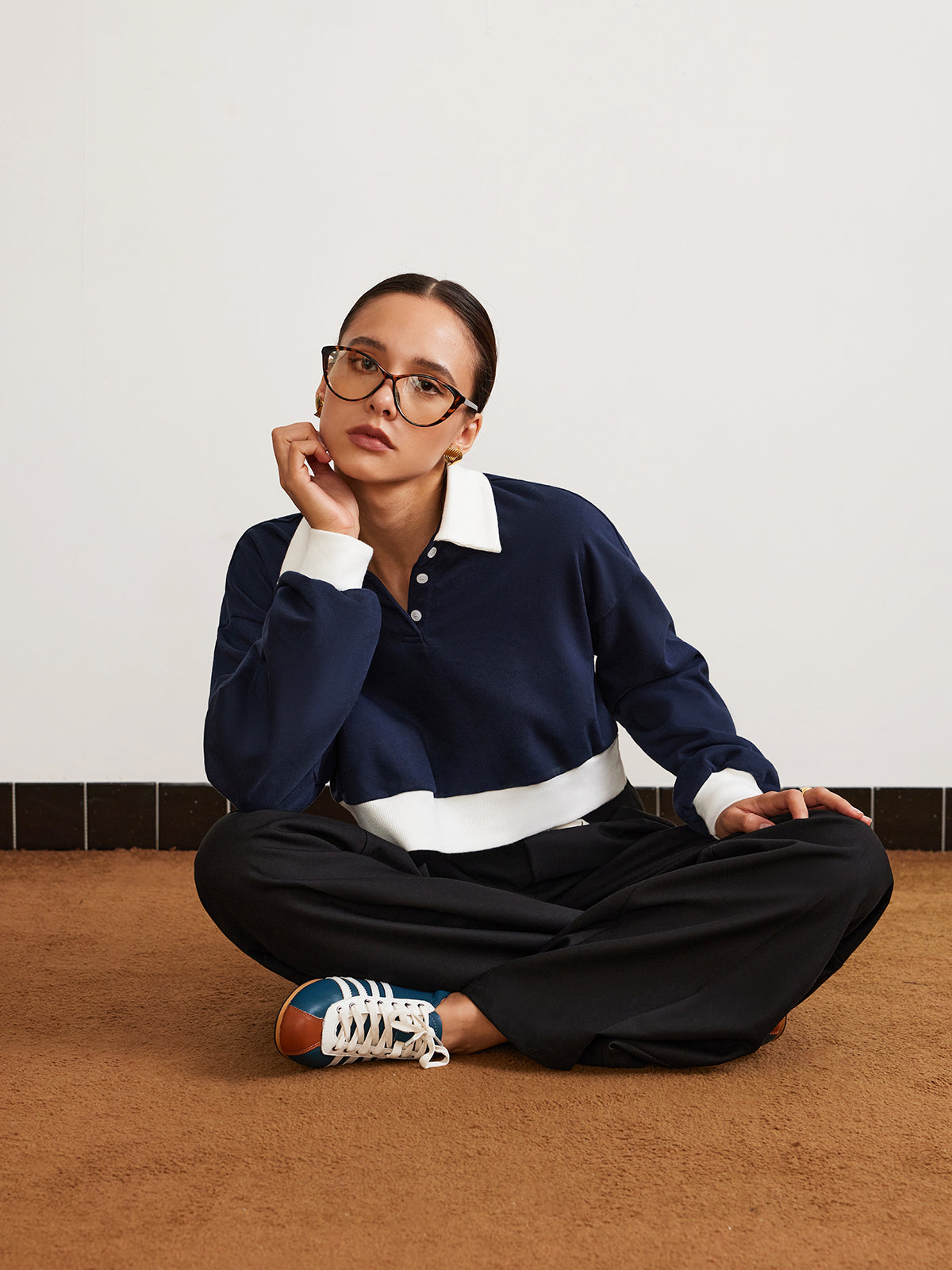 Yamalı Polo Crop Sweatshirt Siaora