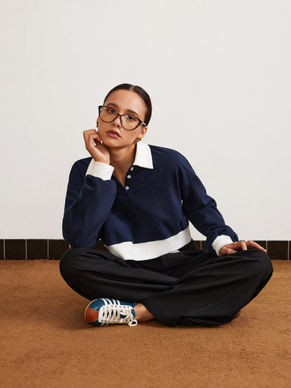 Yamalı Polo Crop Sweatshirt Siaora