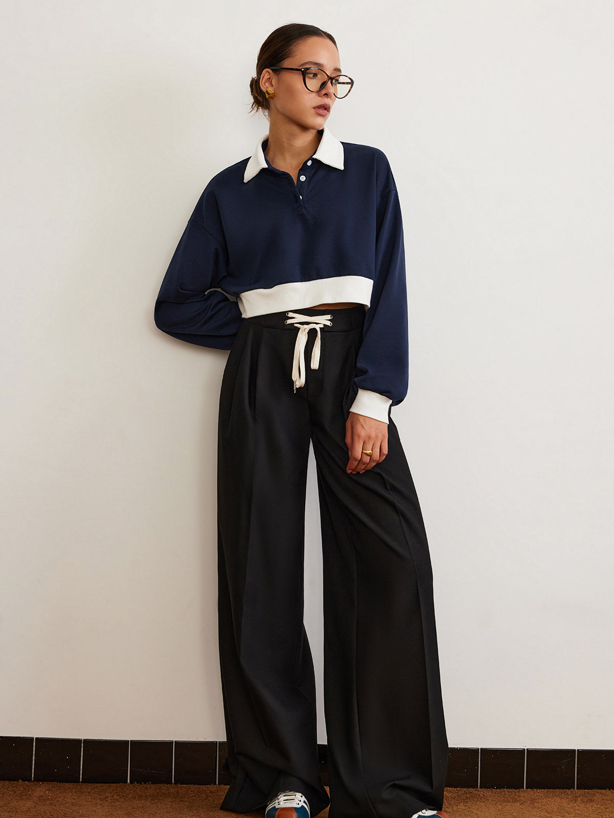 Yamalı Polo Crop Sweatshirt Siaora