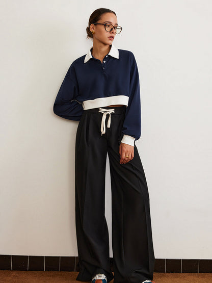 Yamalı Polo Crop Sweatshirt Siaora