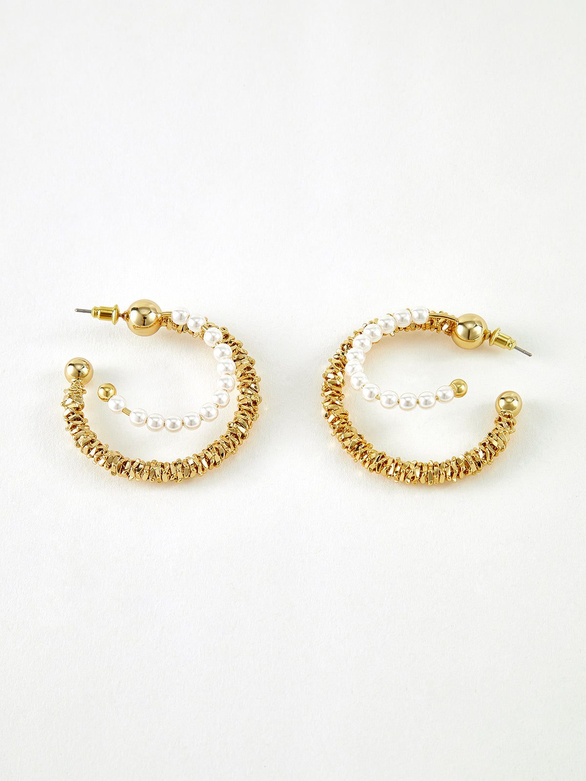 Double Layer Pearl Hoop Earrings THESVELTECHIC