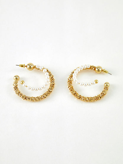 Double Layer Pearl Hoop Earrings THESVELTECHIC