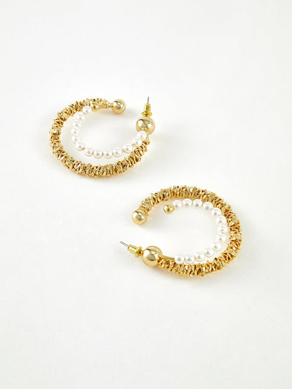 Double Layer Pearl Hoop Earrings THESVELTECHIC