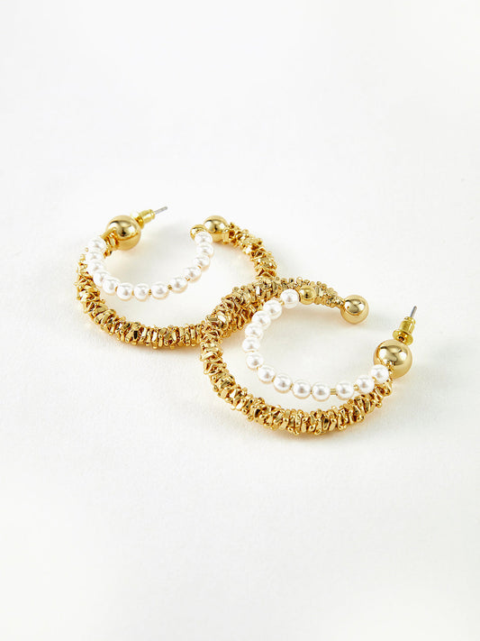 Double Layer Pearl Hoop Earrings THESVELTECHIC
