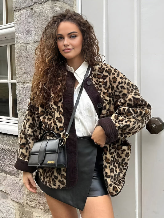Leopar Desenli Kış Kabanı THESVELTECHIC