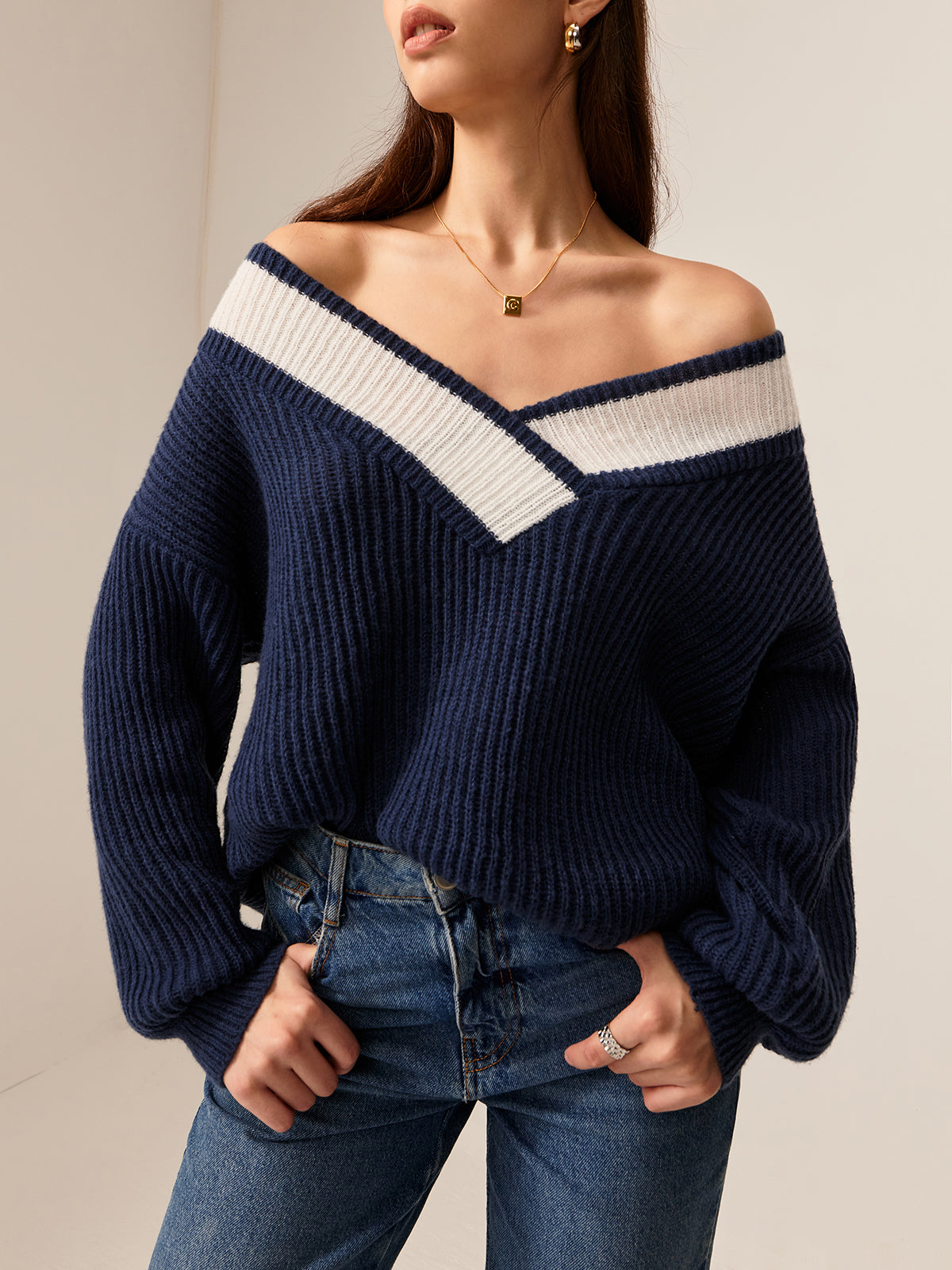 Zıt Bağlamalı Off-Shoulder Kazak Shine Aura