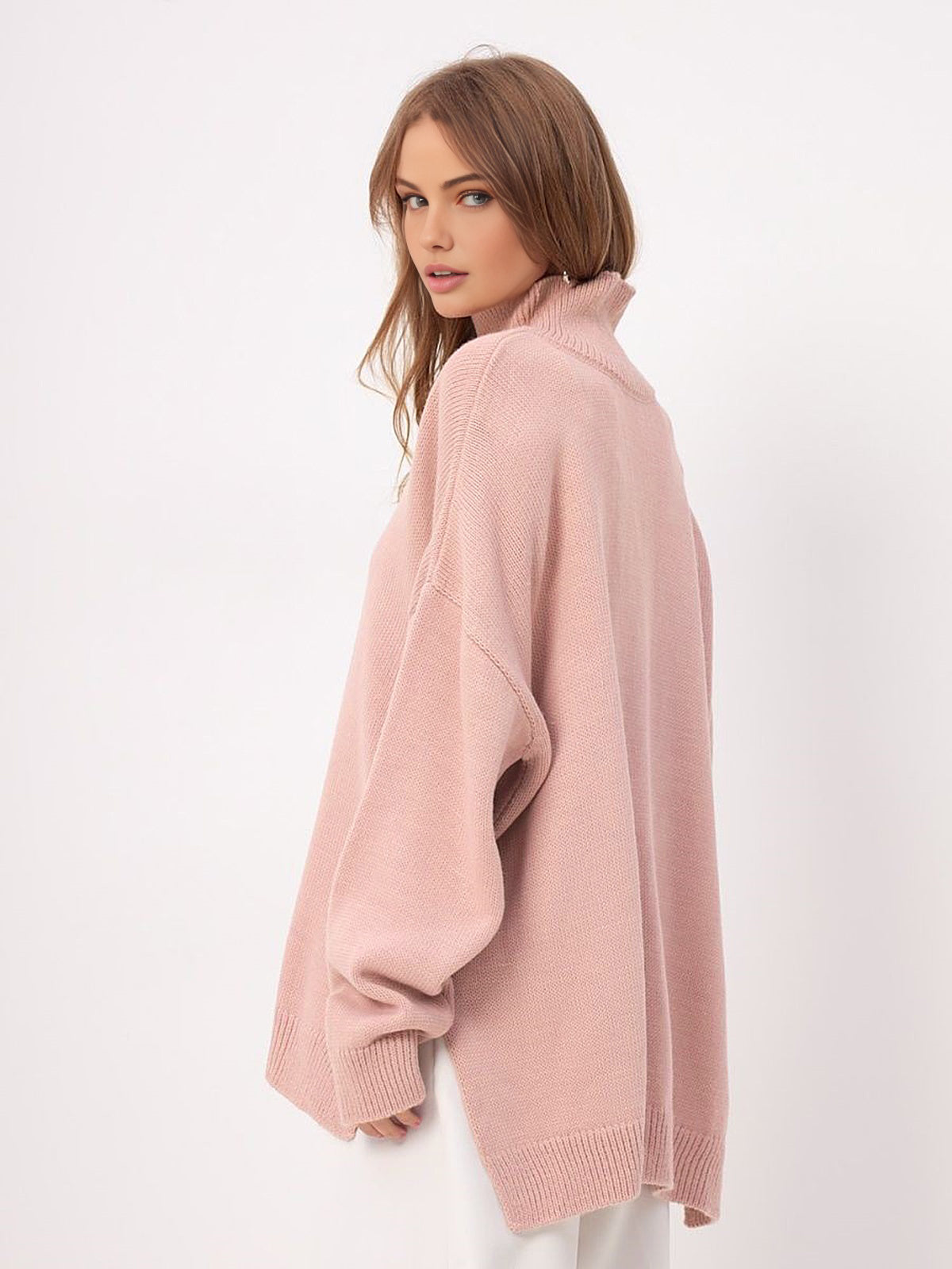Yarık Yüksek Yaka Oversize Kazak Shine Aura