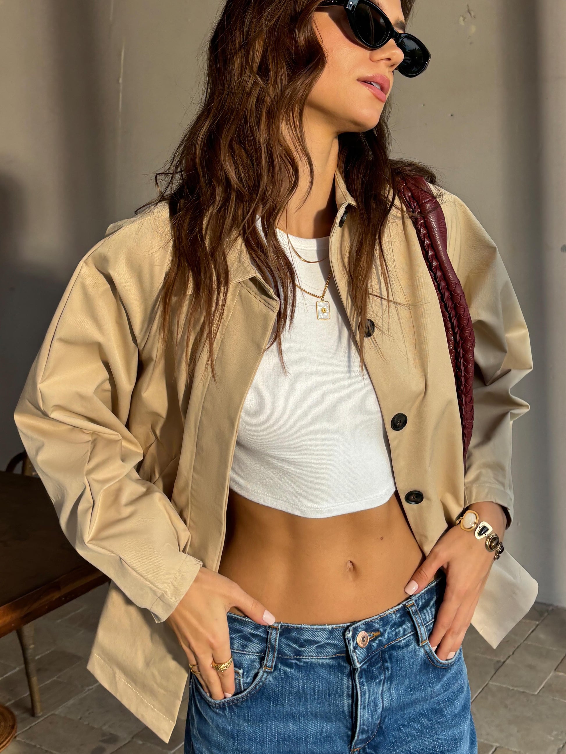 Beige Elegance Crop Ceket Siaora