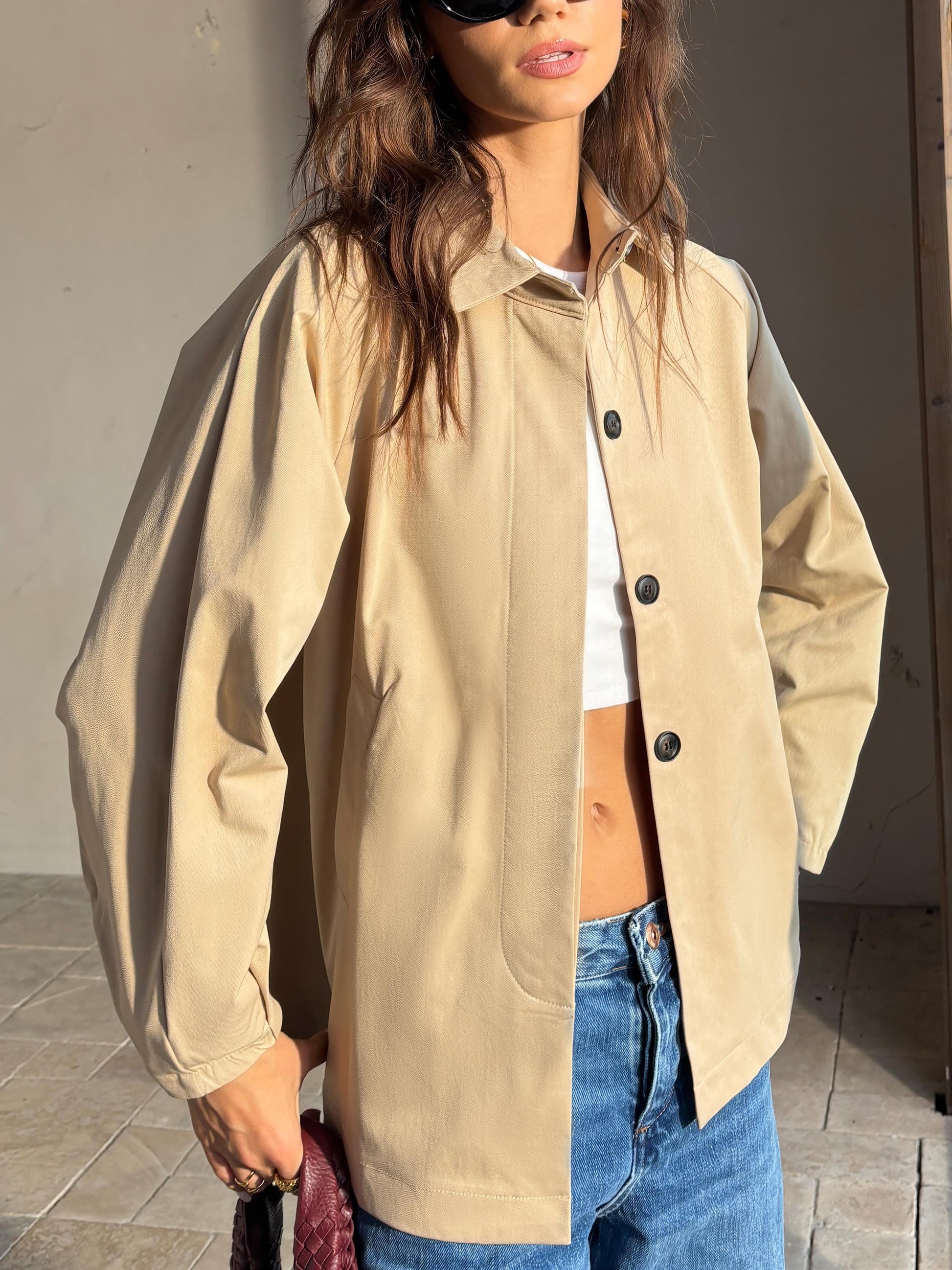 Beige Elegance Crop Ceket Siaora