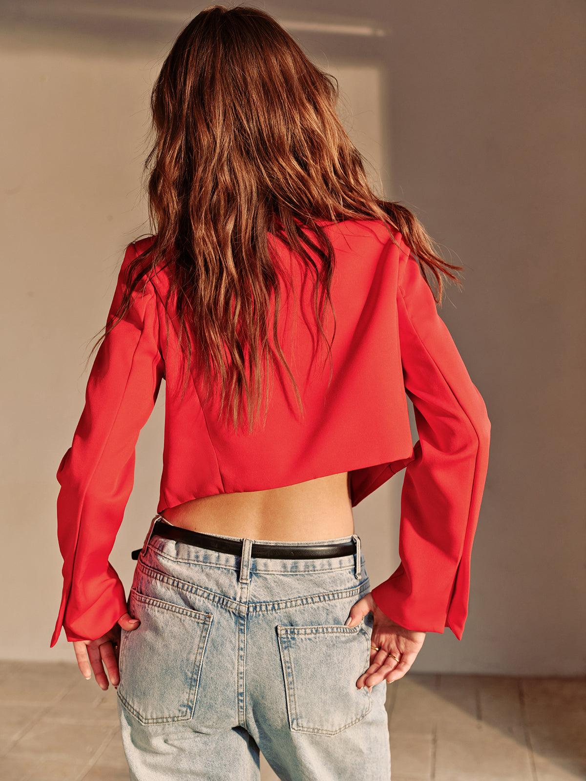 Kırmızı Crop Blazer Ceket Siaora