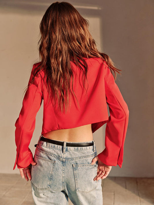 Kırmızı Crop Blazer Ceket Siaora