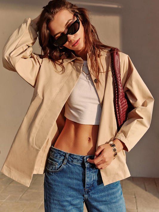 Beige Elegance Crop Ceket Siaora