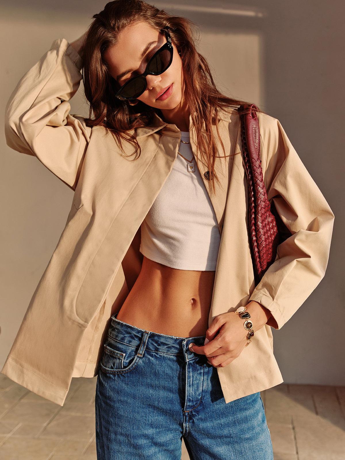 Beige Elegance Crop Ceket Siaora
