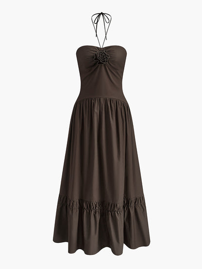 Halter Yaka Pamuklu Maxi Elbise Siaora