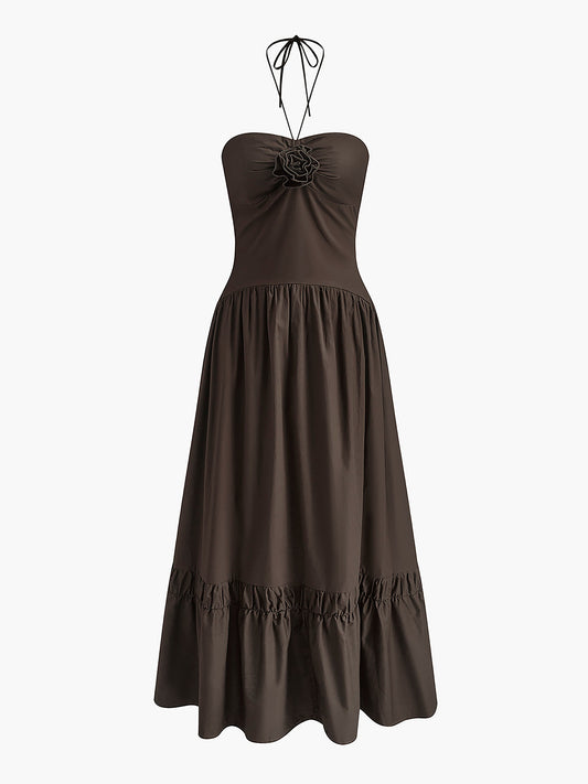 Halter Yaka Pamuklu Maxi Elbise Siaora